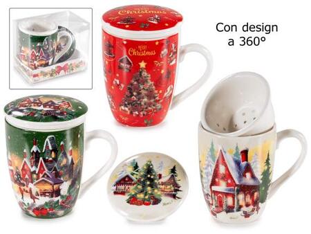 Tazza tisaniera natalizia in porcellana 300 ml con filtro