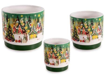 Set 3 vasi natalizi in ceramica