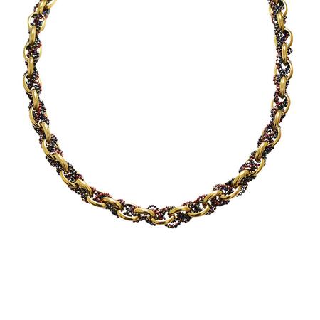 COLLANA INTRECCIATA CON CATENA DORATA E PERLINE SMALTATE 