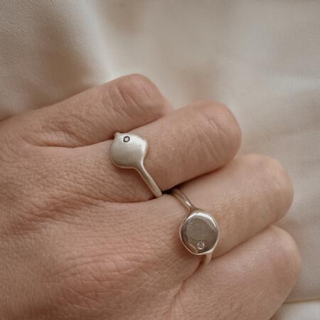 Anello pepita con pietra di nascita in argento