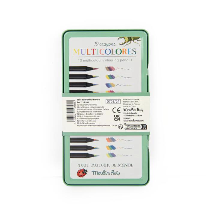 12 matite multicolori Tout autour du Monde in scatola di metallo
