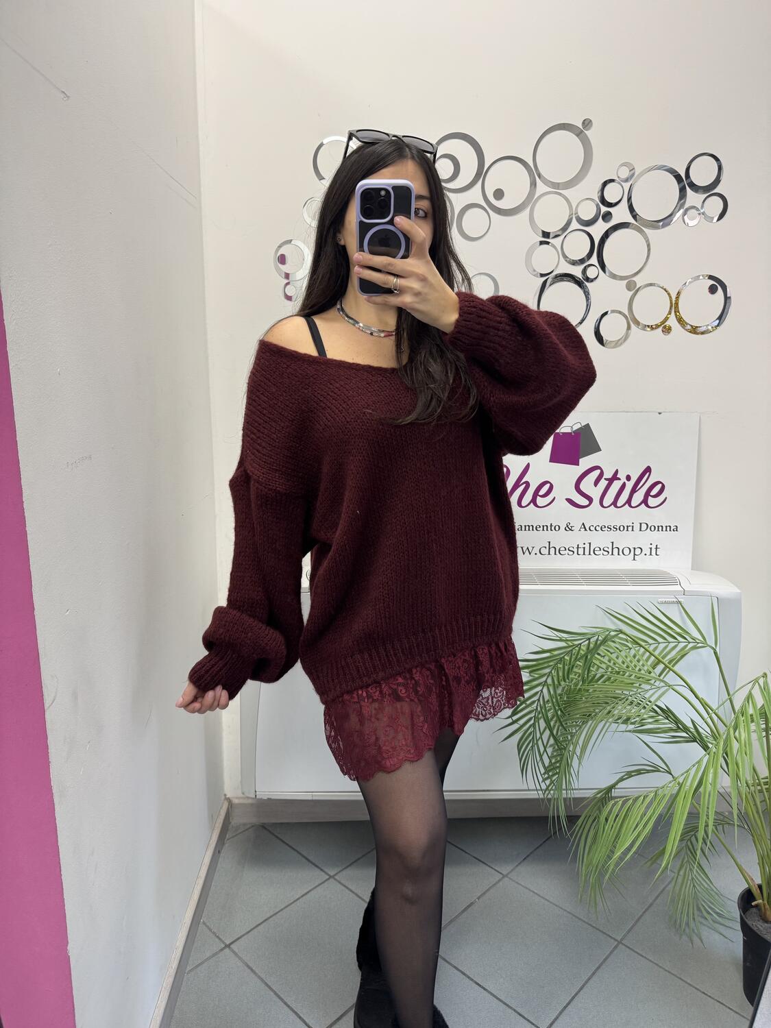 NOVITÀ Maxi pull scollo a V bordo in pizzo