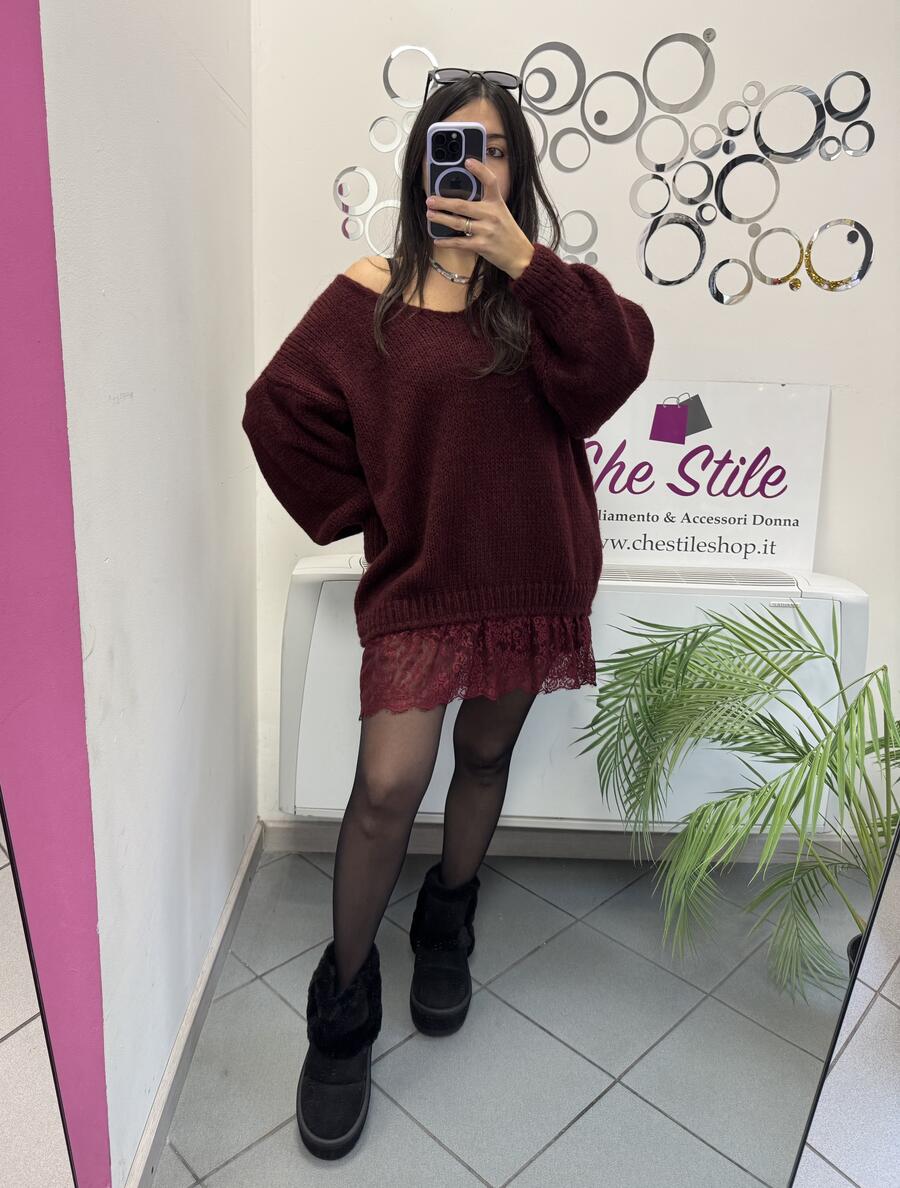 NOVITÀ Maxi pull scollo a V bordo in pizzo