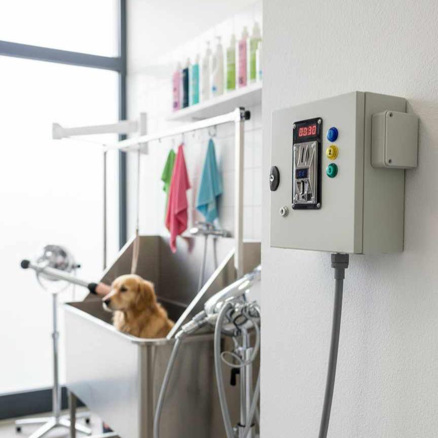 Gettoniera toelettatura cani 3 utenze – Acqua calda/fredda + prese 230Vac