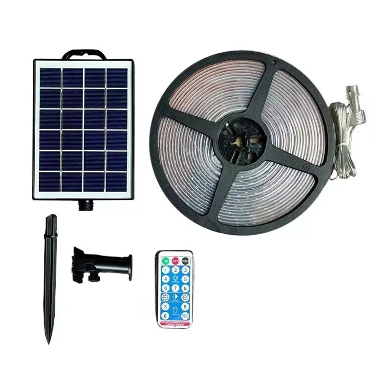 STRISCIA LED MULTICOLORE CON PANNELLO SOLARE 5M RICARICA IMPERMEABILE GIARDINO