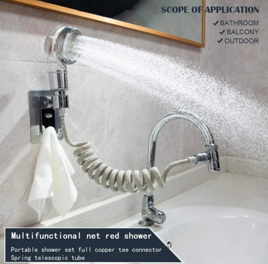 DOCCETTA A MANO PORTATILE PER LAVANDINO DOCCIA CON TUBO ANTICALCARE PER CAMPEGGI