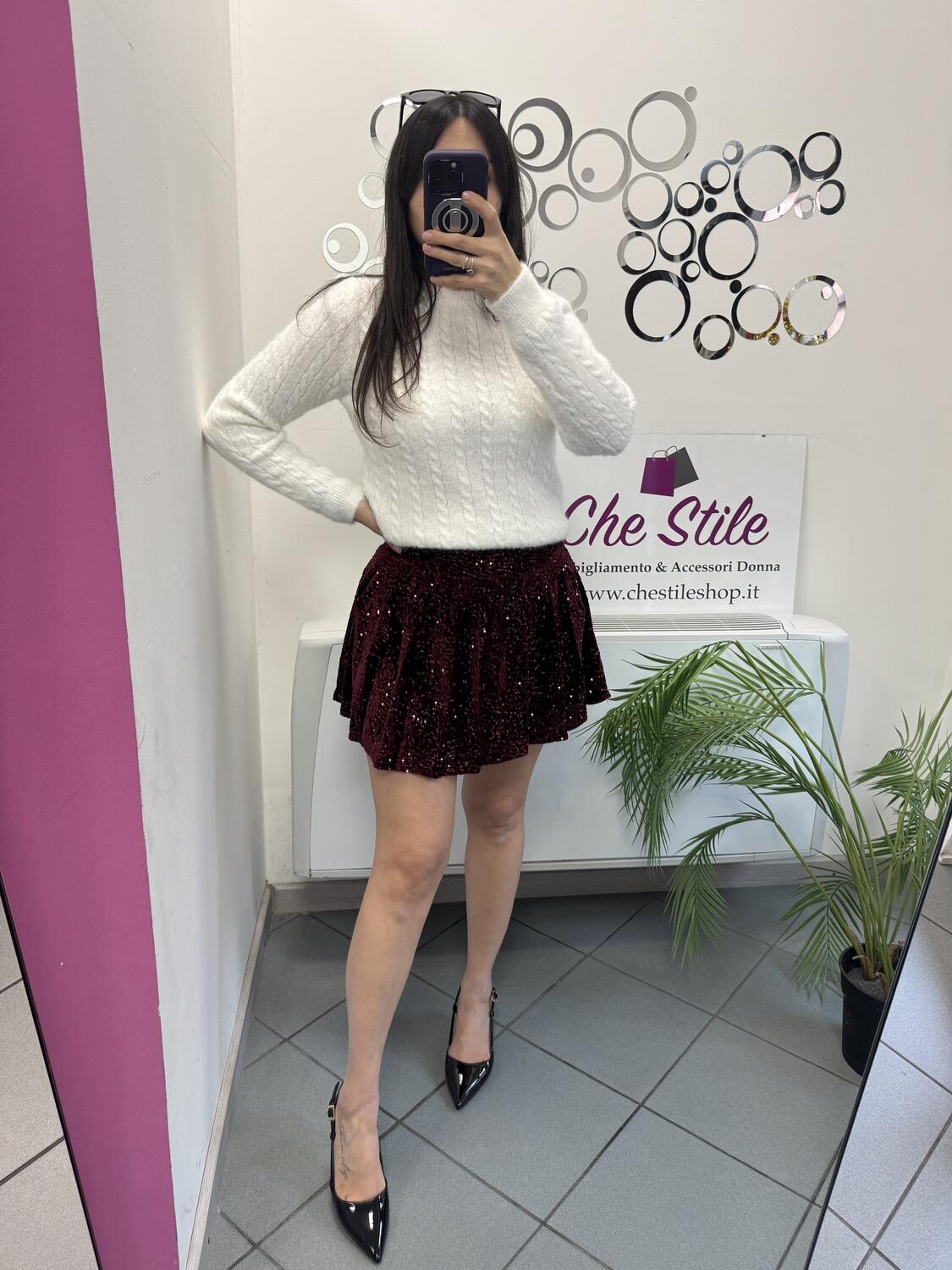 NOVITÀ Mini gonna in velluto a pieghe con paillettes