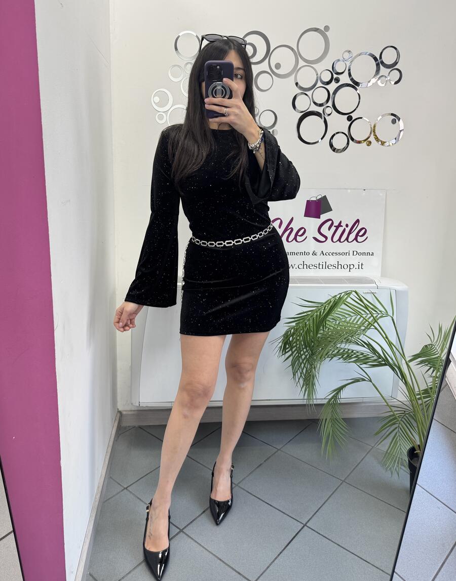 NOVITÀ Abito in velluto manica a campana