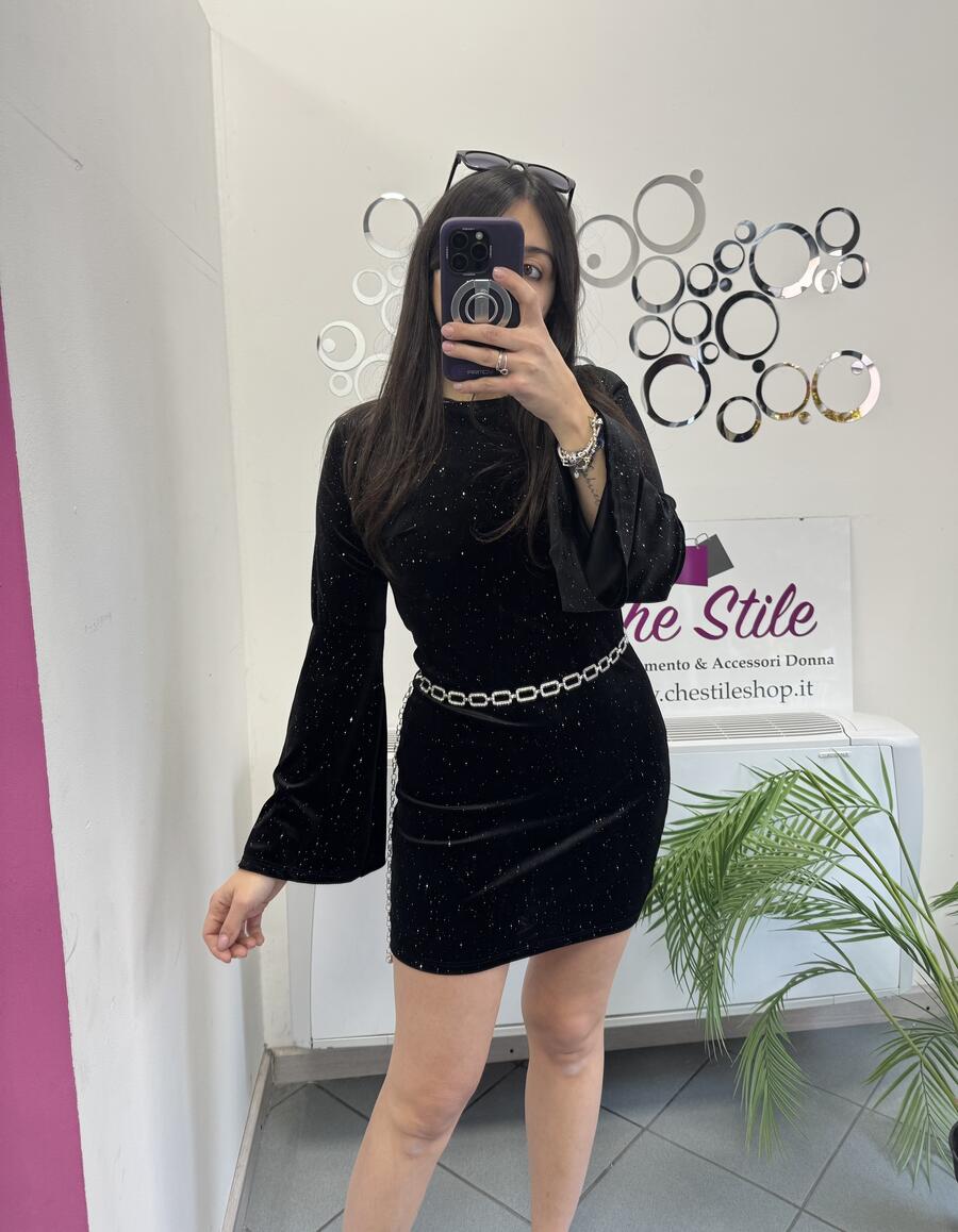 NOVITÀ Abito in velluto manica a campana