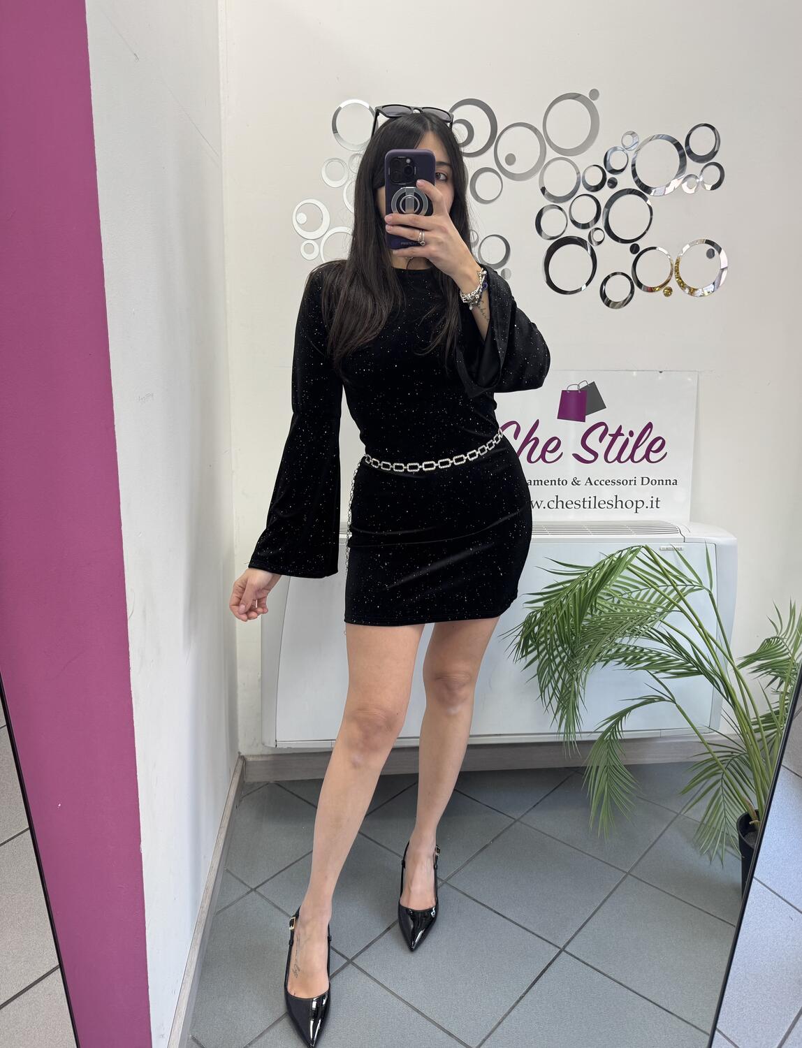 NOVITÀ Abito in velluto manica a campana