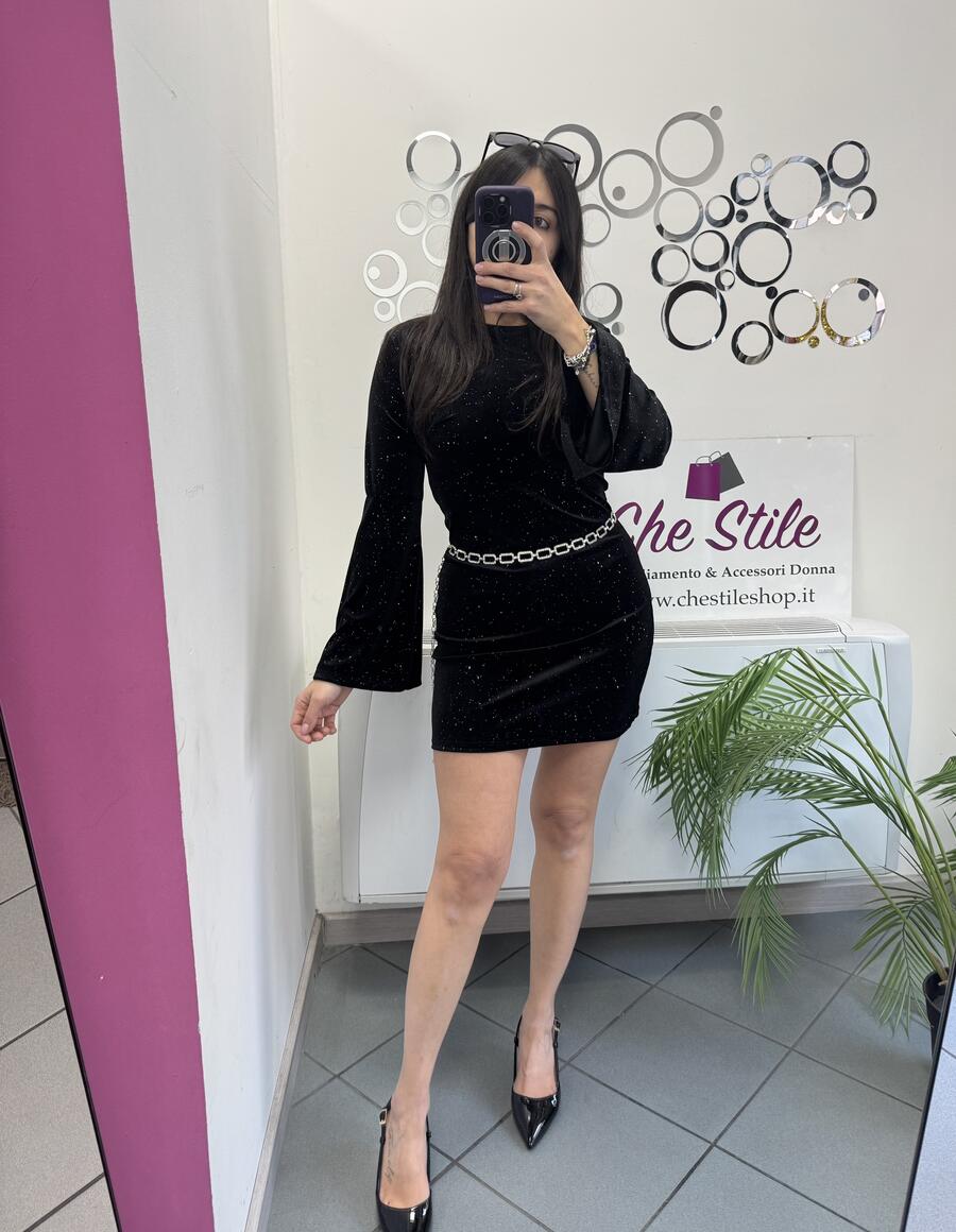 NOVITÀ Abito in velluto manica a campana