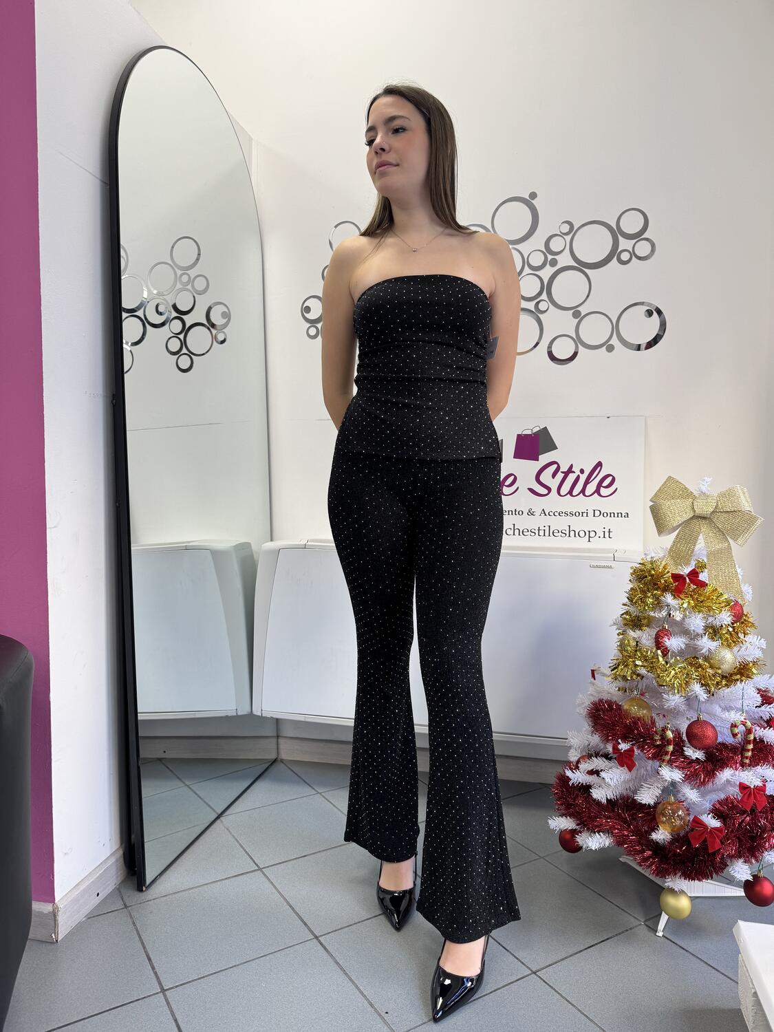 NOVITÀ Pantalone a zampa in lurex brillantinato