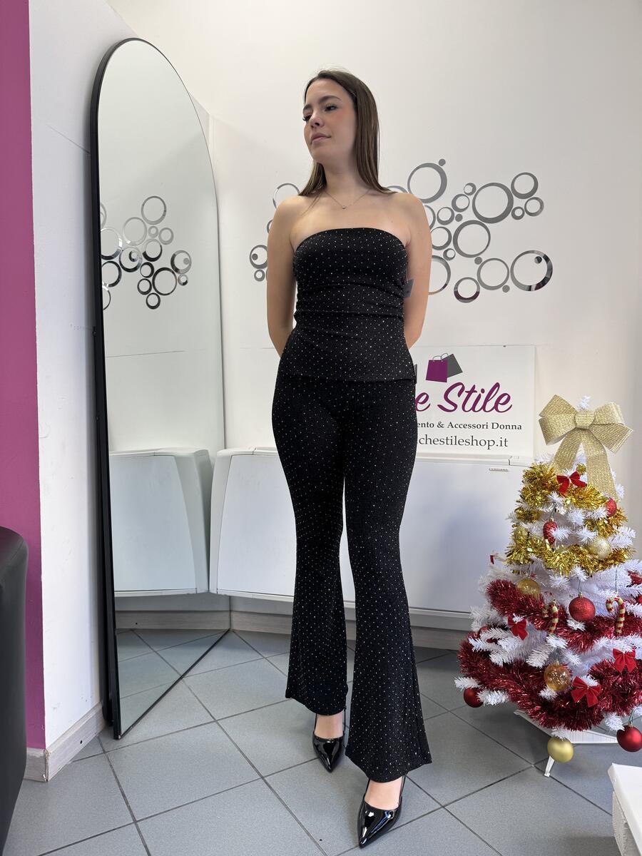 NOVITÀ Pantalone a zampa in lurex brillantinato