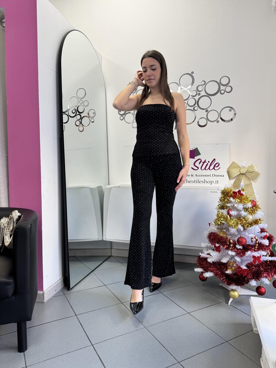 NOVITÀ Pantalone a zampa in lurex brillantinato