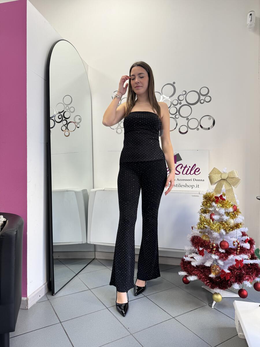 NOVITÀ Pantalone a zampa in lurex brillantinato