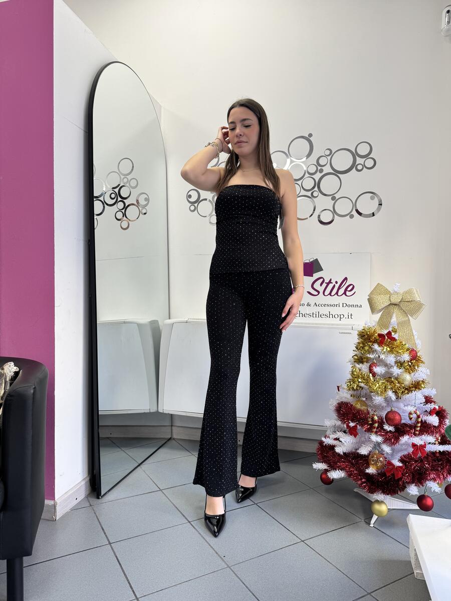NOVITÀ Pantalone a zampa in lurex brillantinato