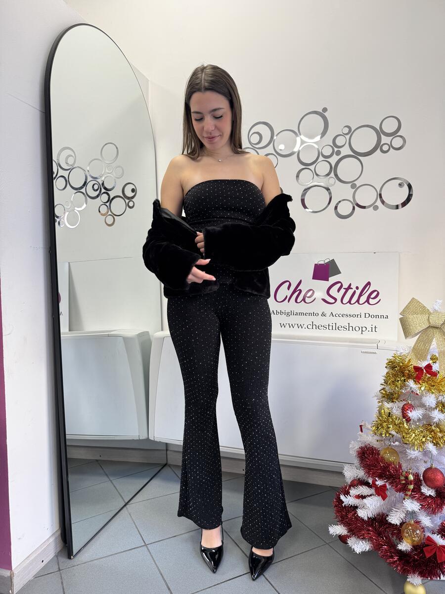 NOVITÀ Pantalone a zampa in lurex brillantinato