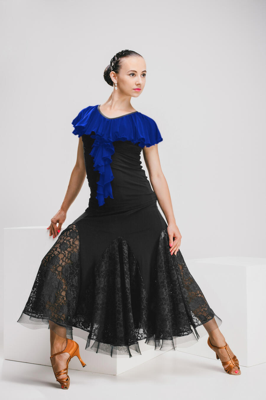 Maglia da ballo con volant a spirale colorata U436-02