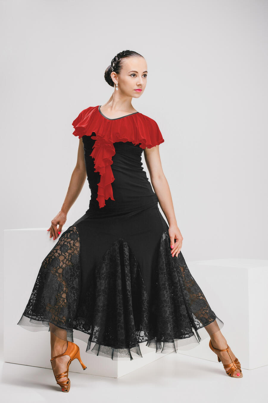 Maglia da ballo con volant a spirale colorata U436-02