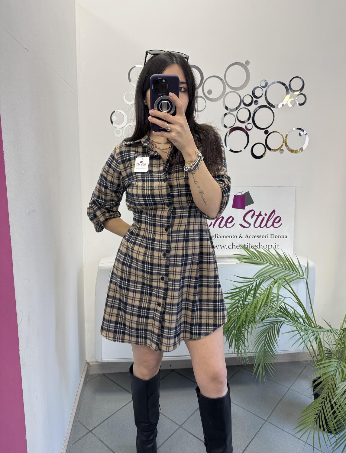 NOVITÀ Abito/maxi camicia tartan in panno