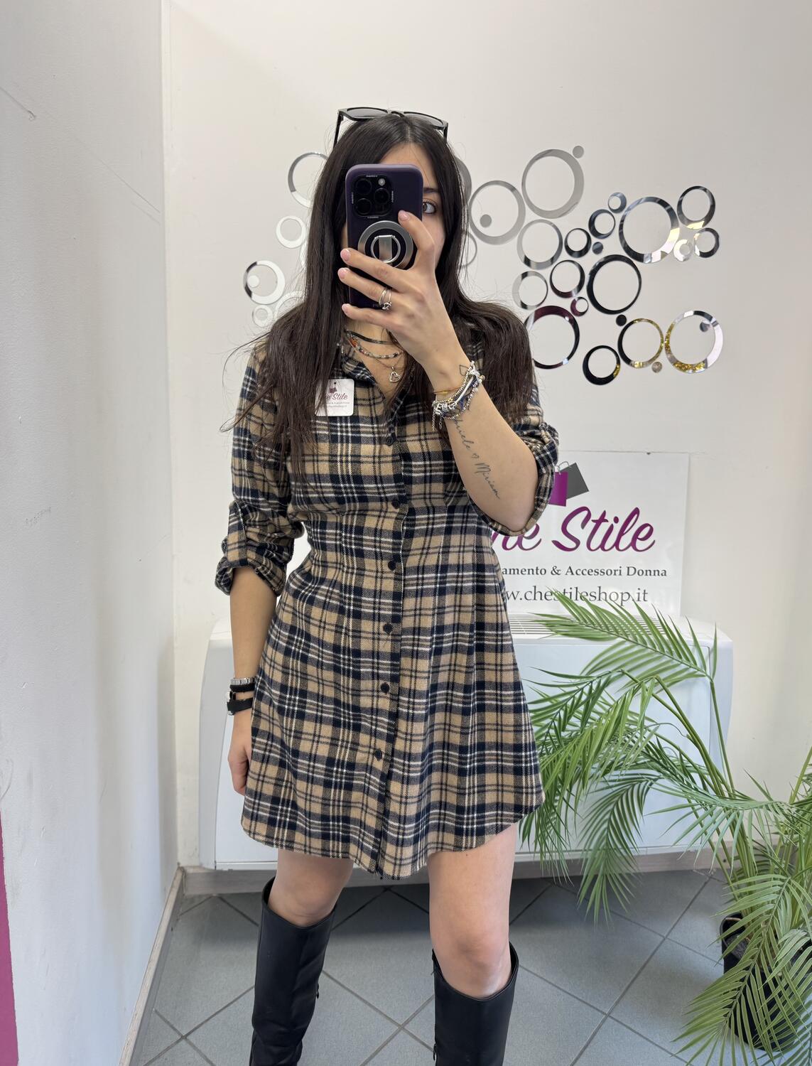 NOVITÀ Abito/maxi camicia tartan in panno