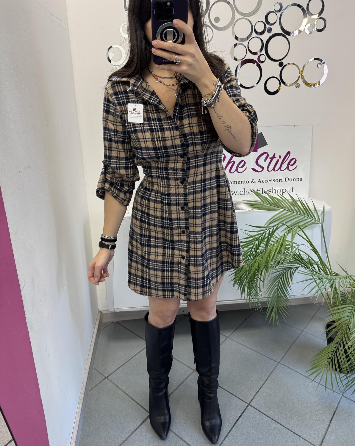 NOVITÀ Abito/maxi camicia tartan in panno