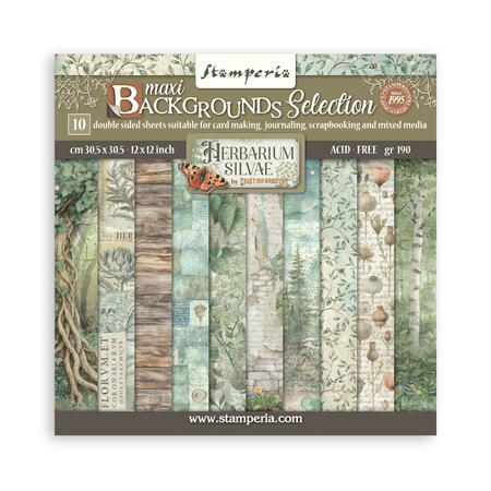 Blocco 10 fogli 30,5 x 30,5 Double Face Backgrounds Herbarium Silvae