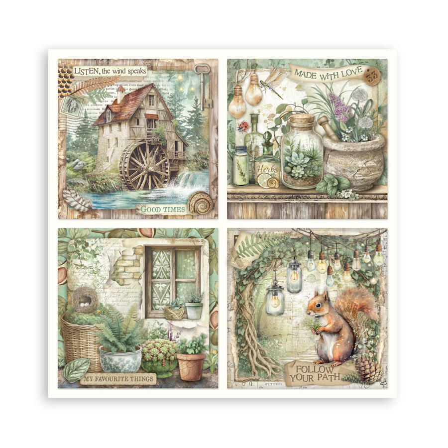 Blocco 10 fogli 20,3 x 20,3 Double face Herbarium Silvae