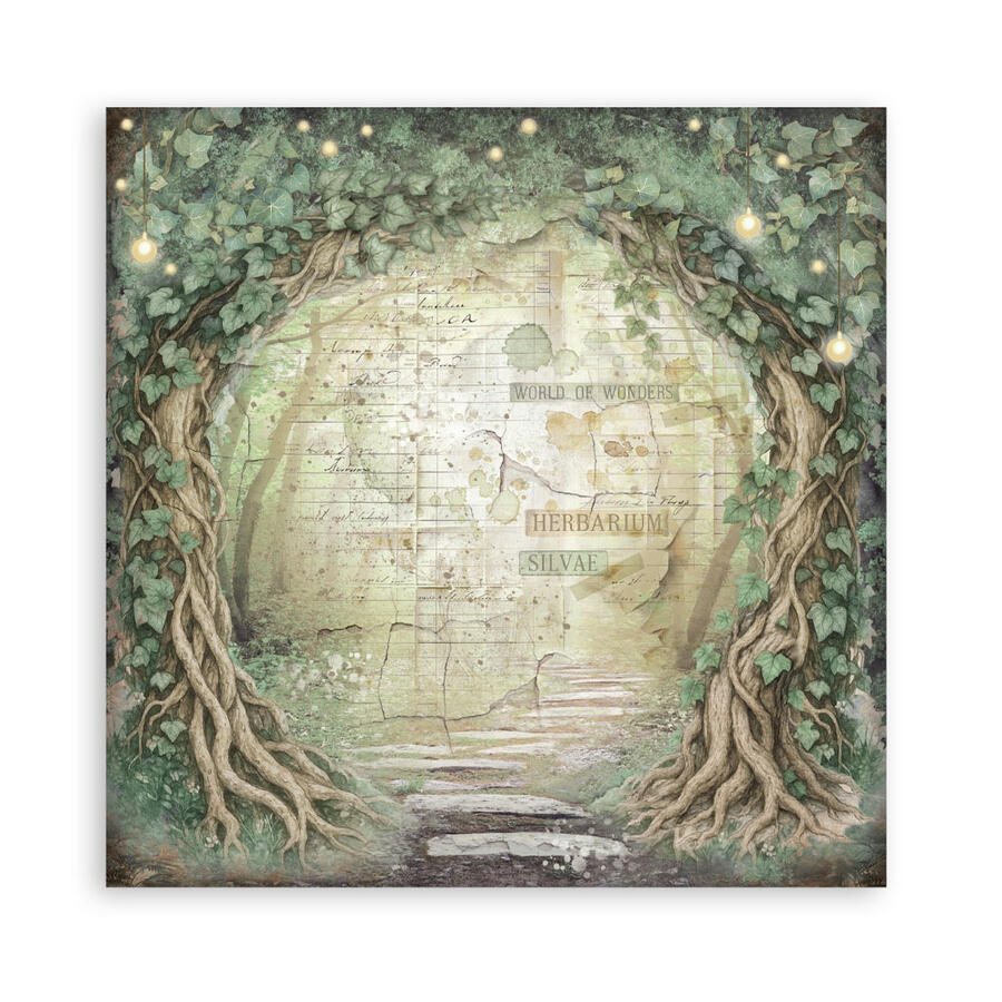 Blocco 10 fogli 20,3 x 20,3 Double Face Backgrounds Herbarium Silvae