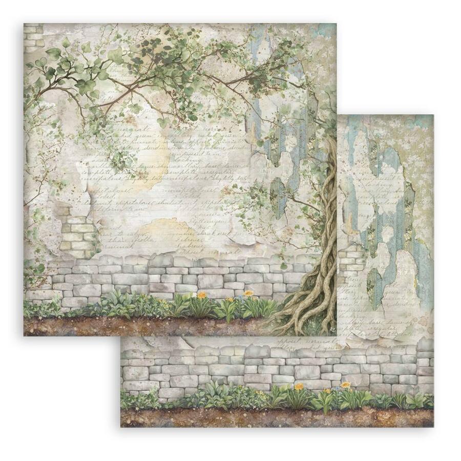 Blocco 10 fogli 20,3 x 20,3 Double Face Backgrounds Herbarium Silvae