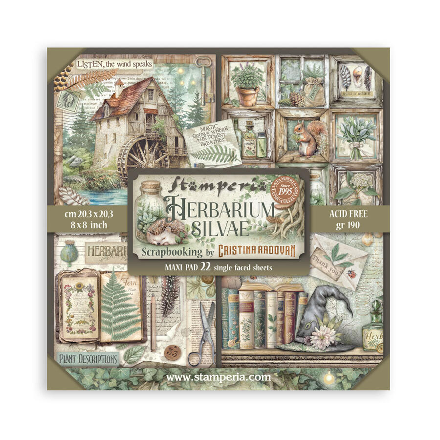 Blocco 22 fogli 20,3 x 20,3 Single Face Herbarium Silvae