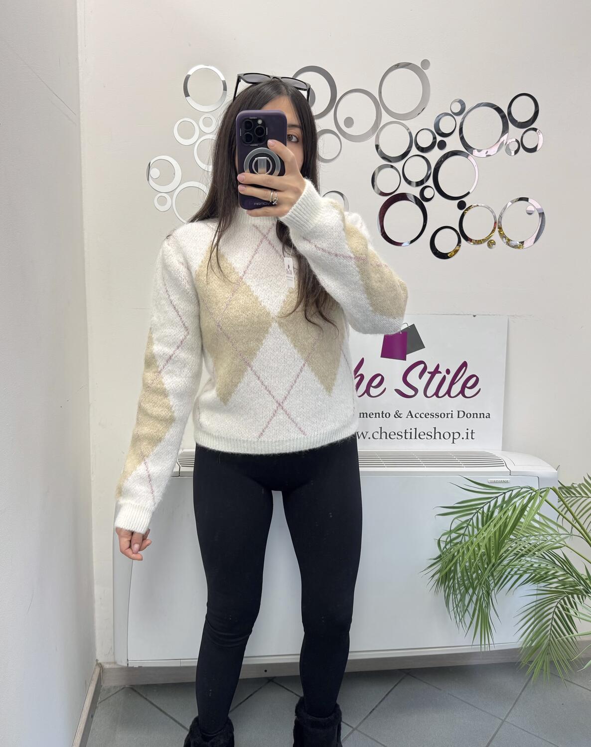 NOVITÀ Pull rombi riga in lurex misto lana