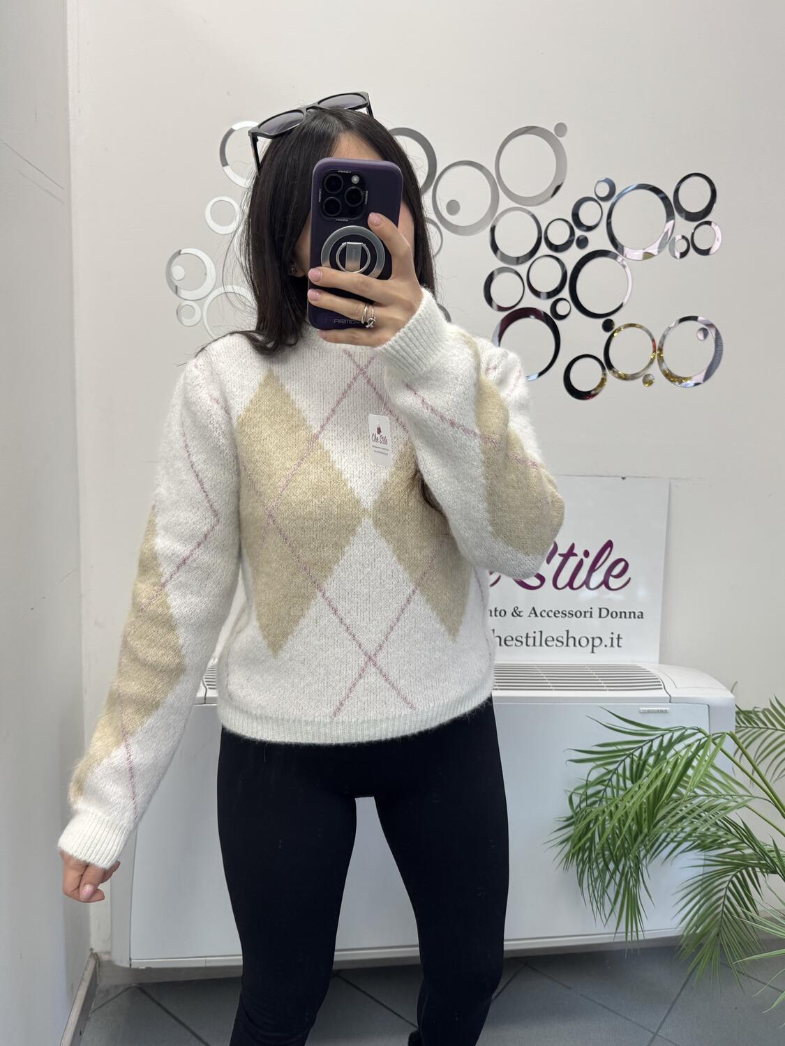 NOVITÀ Pull rombi riga in lurex misto lana