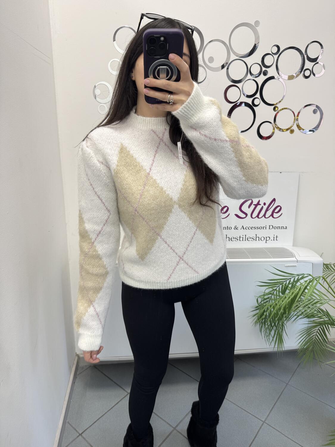 NOVITÀ Pull rombi riga in lurex misto lana