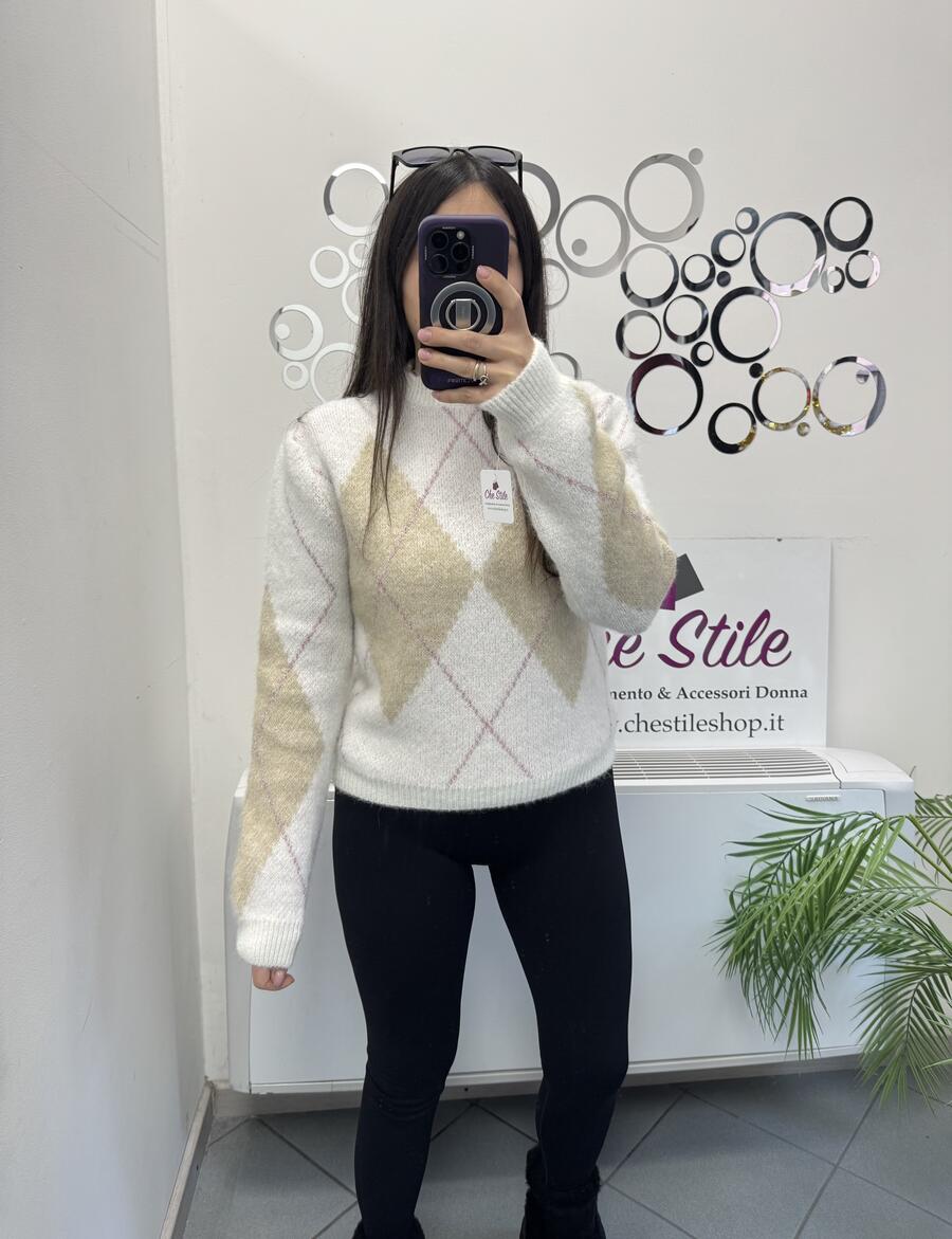 NOVITÀ Pull rombi riga in lurex misto lana