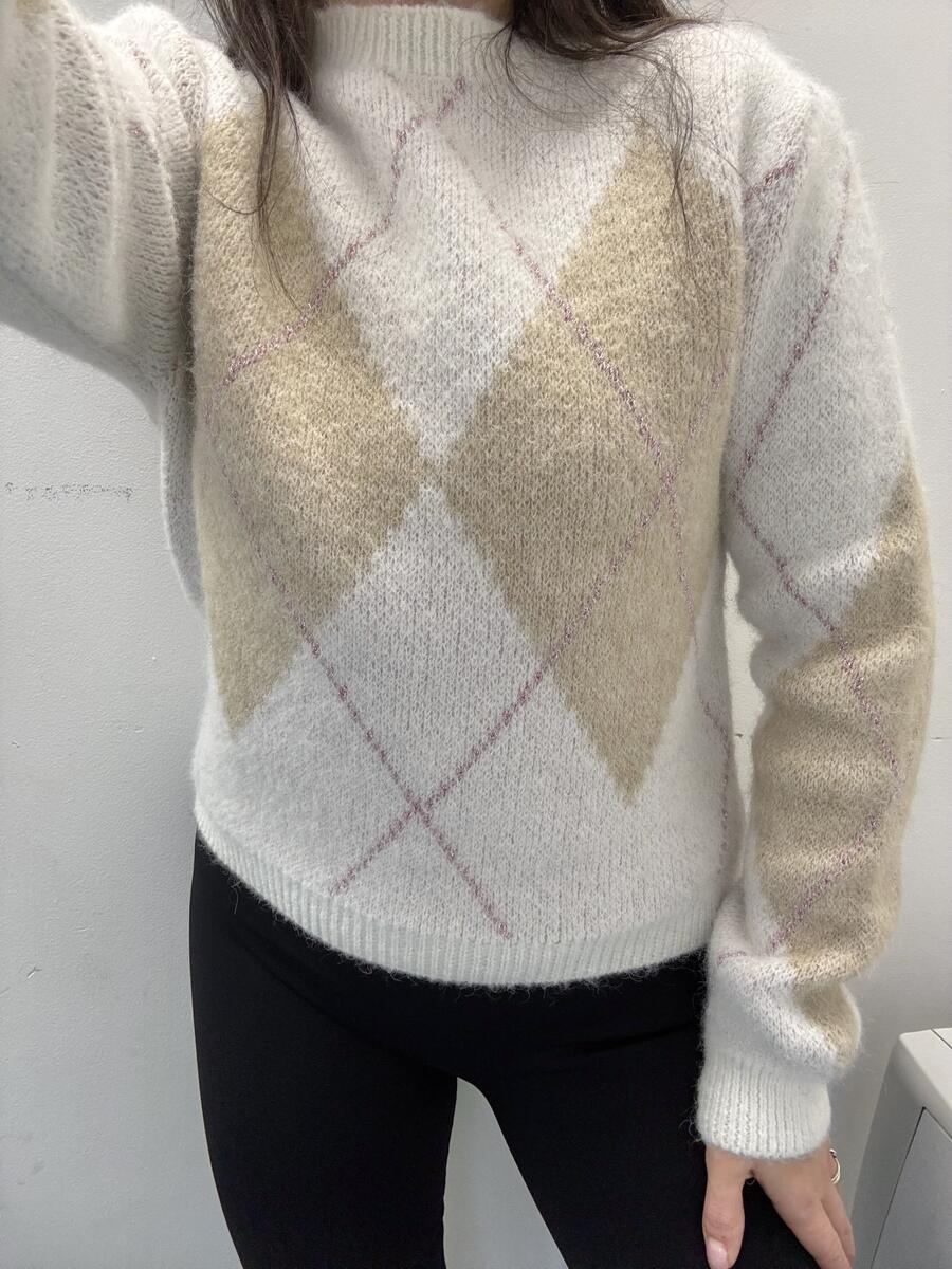 NOVITÀ Pull rombi riga in lurex misto lana