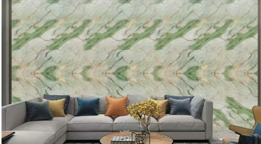 PANNELLO ADESIVO EFFETTO MARMO VERDE E DORATO PVC DECORAZIONE 120 X 300cm NEW