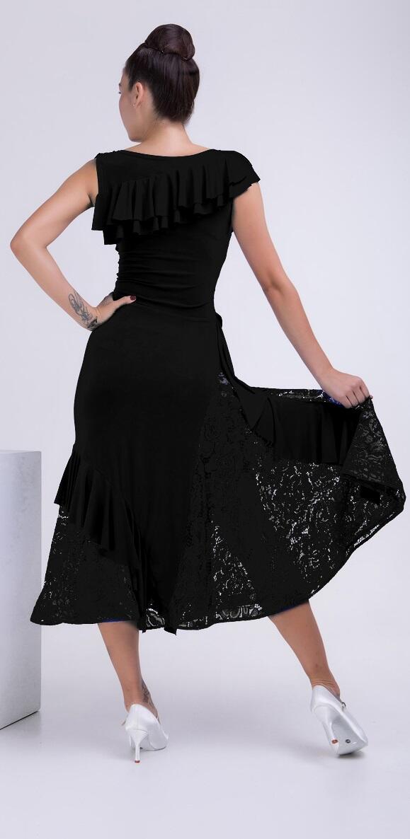 ABITO DA BALLO ASIMMETRICO CON PIZZO E VOLANT U478