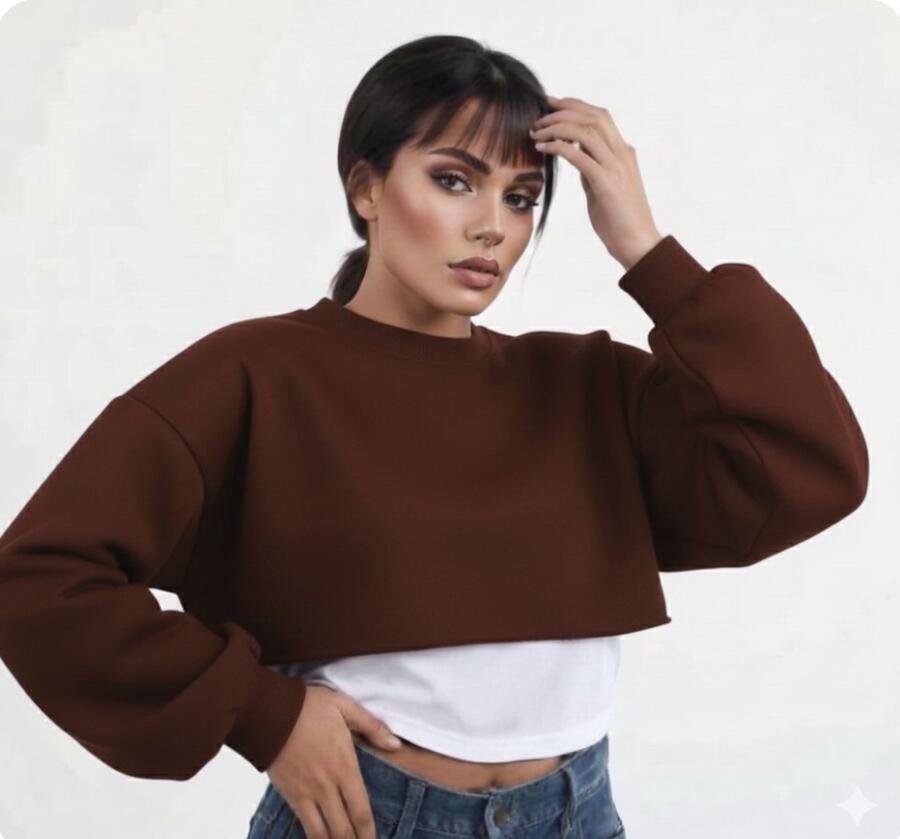 Maglia felpata con finta maglia sotto autunno/inverno vari colori