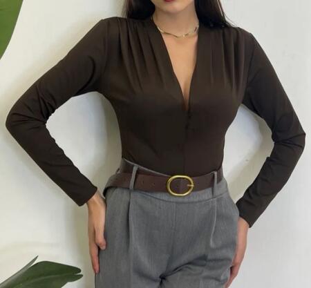 Body in lycra svollo V con pieghe alle spalle vari colori taglia unica