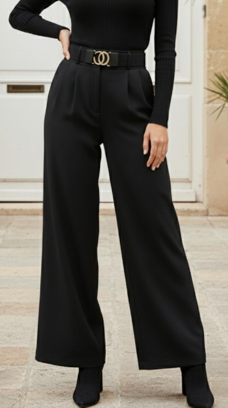 Pantalone palazzo morbido completo di cintura taglia unica