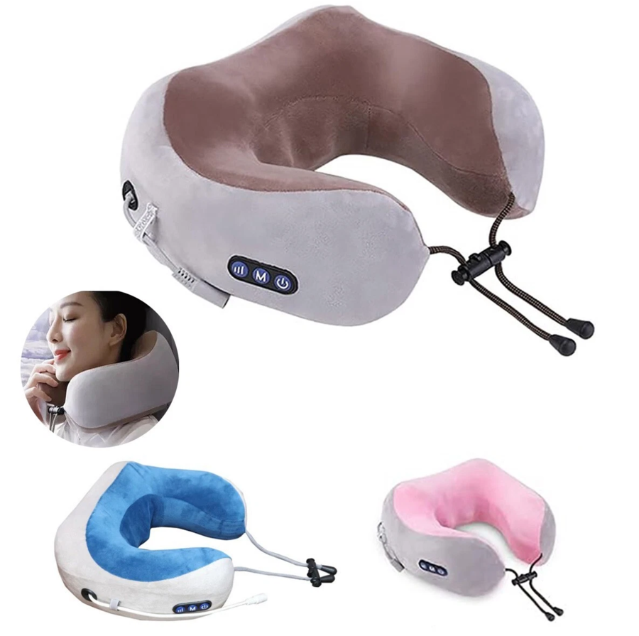 CUSCINO CERVICALE MASSAGGIATORE COLLO AUTO RICARICABILE USB PORTATILE DA VIAGGIO