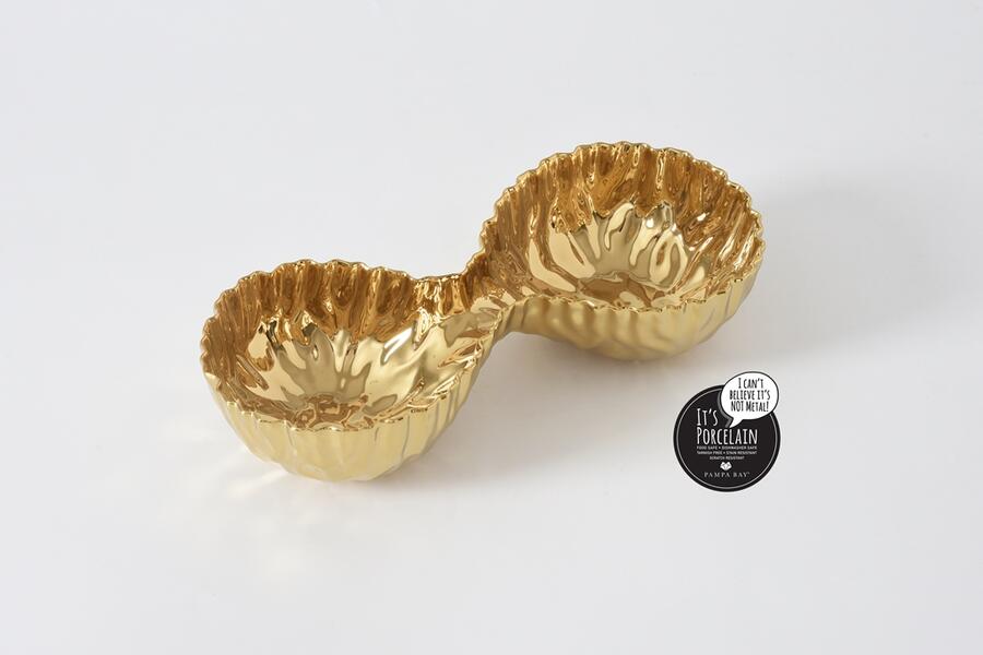 Pampa Bay - Server a 2 sezioni in porcellana Mascali Oro