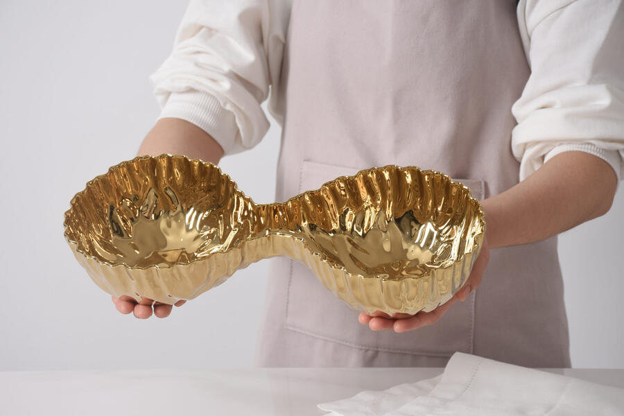 Pampa Bay - Server a 2 sezioni in porcellana Mascali Oro