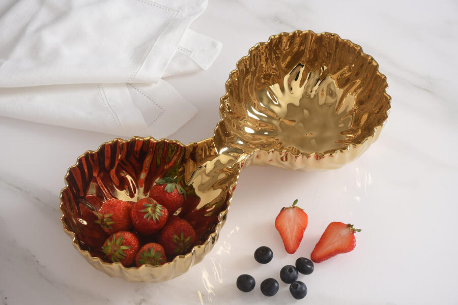 Pampa Bay - Server a 2 sezioni in porcellana Mascali Oro