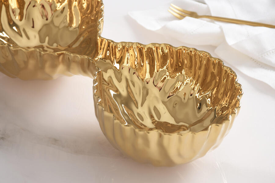 Pampa Bay - Server a 2 sezioni in porcellana Mascali Oro