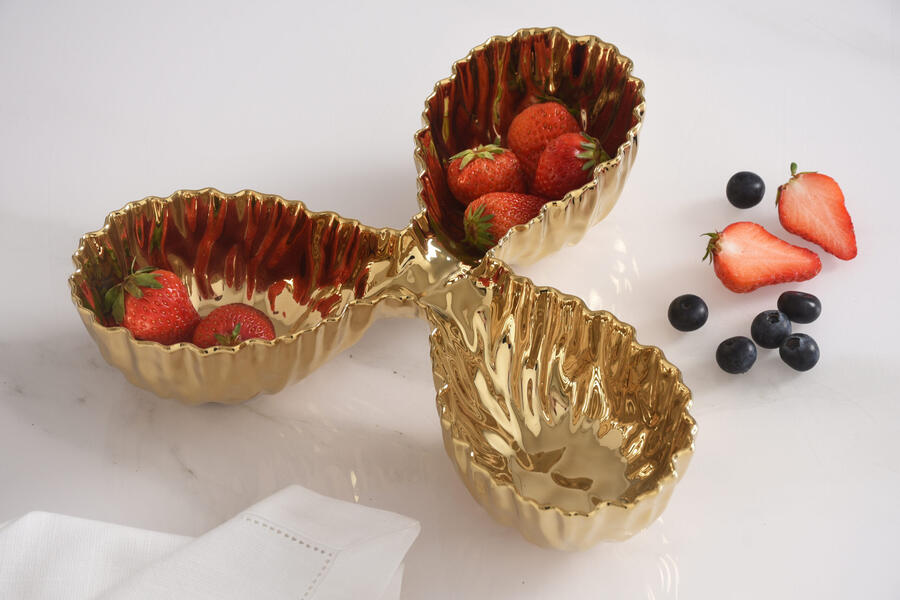 Pampa Bay - Server a 3 sezioni in porcellana Mascali Oro 