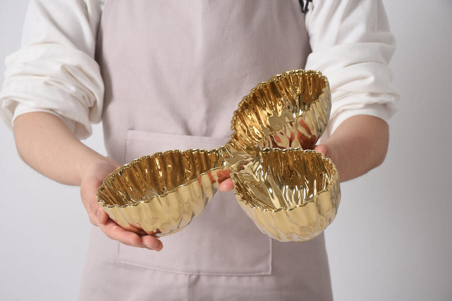 Pampa Bay - Server a 3 sezioni in porcellana Mascali Oro 