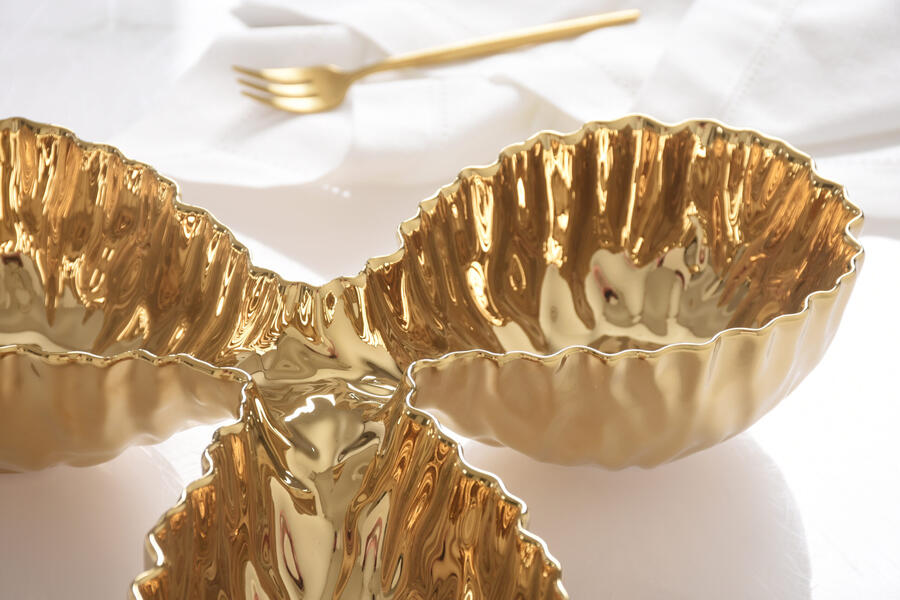 Pampa Bay - Server a 3 sezioni in porcellana Mascali Oro 