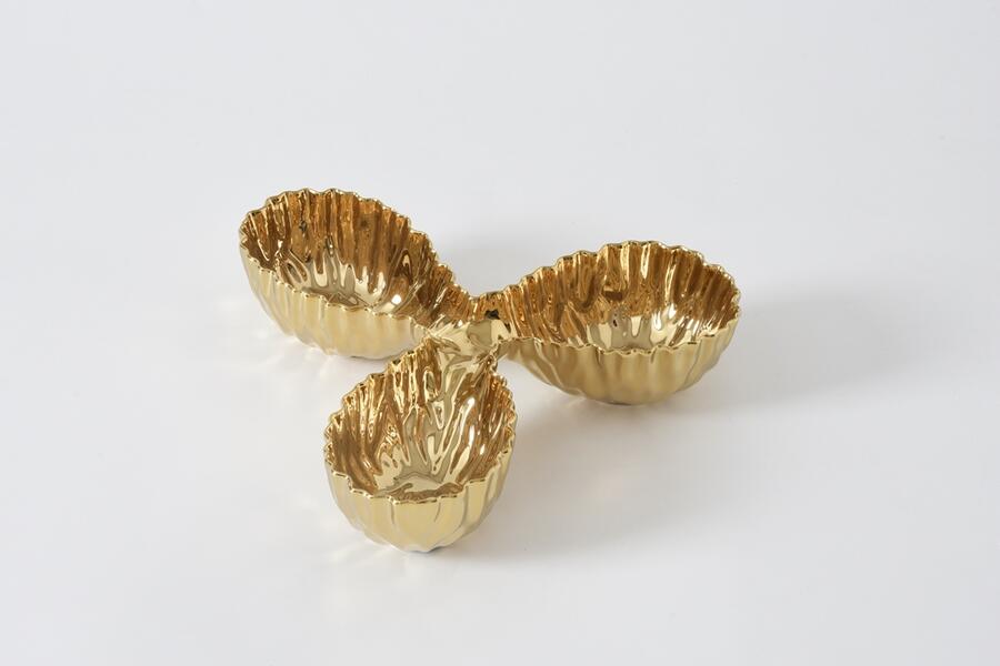 Pampa Bay - Server a 3 sezioni in porcellana Mascali Oro 